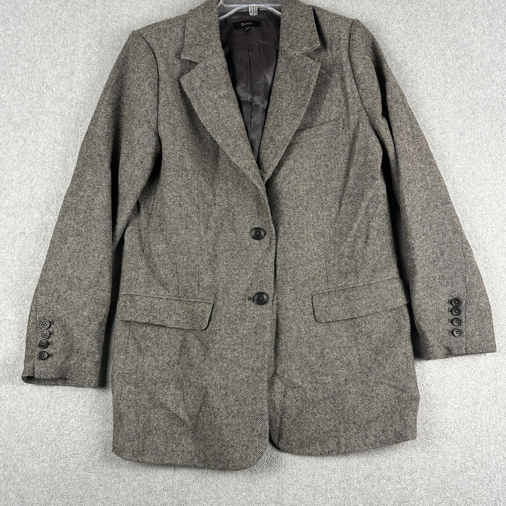 Quince Blazer Womens M Brown Italian Wool Oversized Herringbone Lined Jacket
